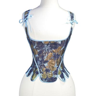 China Antibacterial Victorian Clothes Culture Tops Vintage Renaissance Floral Wide Straps Boned Daily Bustier Vest Corset for sale