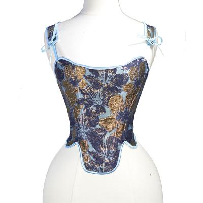 China Antibacterial Women's Retro Overbust Corset Corset Top Vest Antibacterial Embroidery Sexy Shoulder Strap Steel Boned Corsets and Bustiers for sale