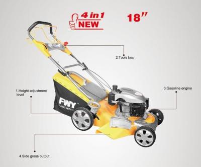 China 4-Stroke 18 Inch Self Propelled Gasoline Lawn Mower With Aluminum Head Chassis And BS Engine One Mower Start for sale