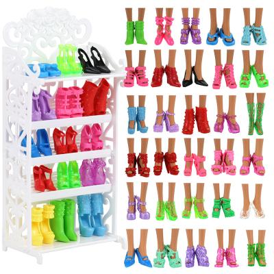 China Mini Toy Wholesale Hot Sale Fashion 51 Items/Kids Doll Accessories Play=1 Rack+50 Dolls Shoes For 11.5inch Girl Doll Dress Up Game for sale