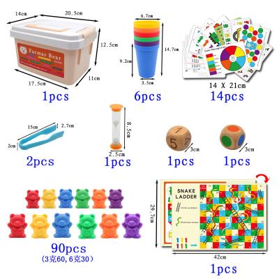 China 117 Eco-Friendly Material Items/Kids Set Toys = 90 Math Counting Bears+6 Matching Cups +1Game Board 14 Game Cards +2 Dice 1 Hourglass 2 Tweezers 1 Box for sale