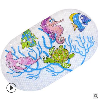 China Sustainable Ocean Eco-Friendly Anti Slip Baby Bath Mat Contains Strong Suction Anti Slip Bathtub For Kids Shower Mat Cartoon Designs Oval for sale