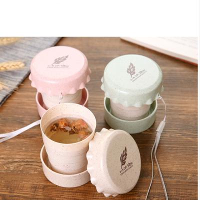 China Sustainable Household Use Portable Reusable Folding Wheat Straw Plastic Drinking Cup For Coffee Milk Juice for sale