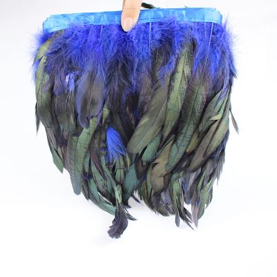 China Decorations Rooster Feathers Natural Stage Brown Hacker Rooster Tail Feathers Fringe Trim for sale