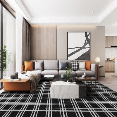 China Stain Resistant Hot Sale Stripe Plaid Area Rug Black And White Large Home Rug For Living Room Bedroom for sale