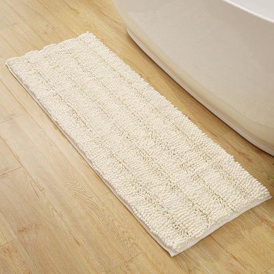 China Amazon Selling Washable Warm Extra Long Fur Thick Plush Floor Striped Shaggy Chenille Bath Mat for sale