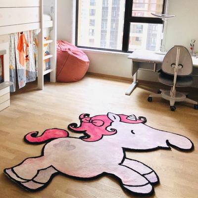 China High Quality Non-slip Animal Unicorn Bamboo Silk Children Rug Custom Rug For Kids Room for sale