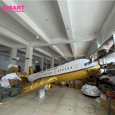 China PVC tarpaulin cloth/420D Oxford clothes large exhibition decorative inflatable golden color air plane balloon for sale