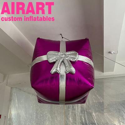 China PVC Tarpaulin/Oxford Cloth/Hanging Inflatable Gift Box Optional, Mirror Material Inflatable Christmas Gift Balloon For Party Decoration for sale