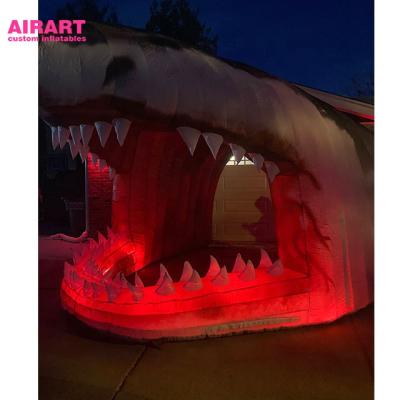 China Oxford Cloth Outdoor Inflatable Decoration LED Sports Tunnel Inflatable Shark Tunnel for sale