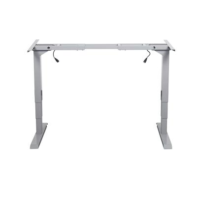 China Wholesale Adjustable Standard Non-Hole Desktop Double Motor Socket Low Price Gray Electric Desk Frame (Size) for sale