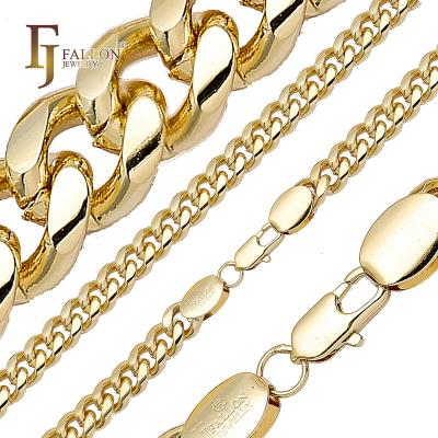 China 54100049 FJ Fallon Fashion Jewelry Classic Miami Style 14K Yellow Gold Casual/Sporty Cuban Chain Necklaces Plated in 14K Gold Brass Based for sale