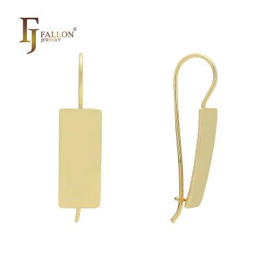 China 52100365 FJ Fallon Fashion Jewelry Simple Long Trendy Shiny Square Wire Hook Earrings For Women 14K Gold Plated Brass Based for sale