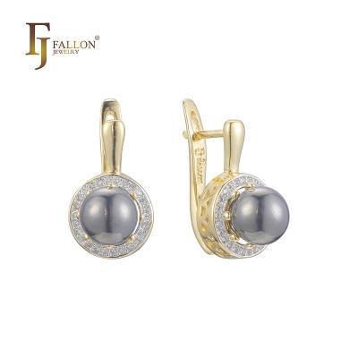 China Z52203211 FJ Fallon Fashion Jewelry Black Pearl Earrings plated in 14K gold two tone brass based for sale