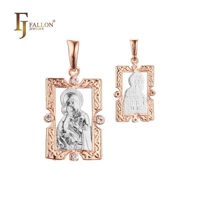 China F86200317-01 Religious FJ Fallon Fashion Jewelry Russian Virgin Mary of Vladimir Pendant Plated in Rose Gold, White Gold, Brass Based for sale