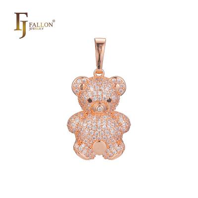 China F86201407-07 FJ Fallon Fashion Jewelry Bear Cute Animal Group White CZs Pendant Plated in Rose Gold, 14K Gold for sale