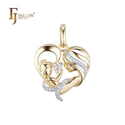 China Z56201055-01 CLASSIC FJ Fallon Fashion Jewelry Heart Mother and Child Pendant Plated in 14K Gold Two Tone Brass Based for sale