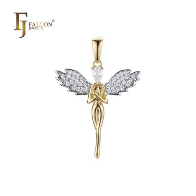 China Z56200523-01 FJ Fallon Fashion Jewelry CLASSIC Angel Wings Pendant Plated in 14K Gold Two Tone Brass Based for sale