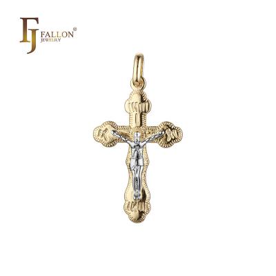 China Z56100108 FJ Fallon Fashion Jewelry Catholic Religious Cross Budded Pendant Plated In 14K Gold Two Tone Brass Based for sale