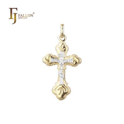 China Z56100110 FJ Fallon Fashion Jewelry Orthodox Religious Cross Budded Pendant Plated in 14K Gold Two Tone Brass Based for sale