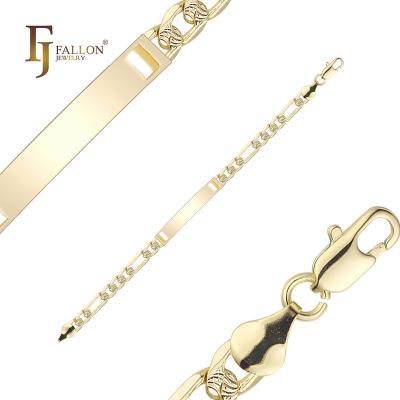 China CLASSIC 55190026 FJ Fallon Fashion Jewelry Figaro Link Hammered Mens ID Bracelets 14K Yellow Gold Plated Brass Based Customizable for sale