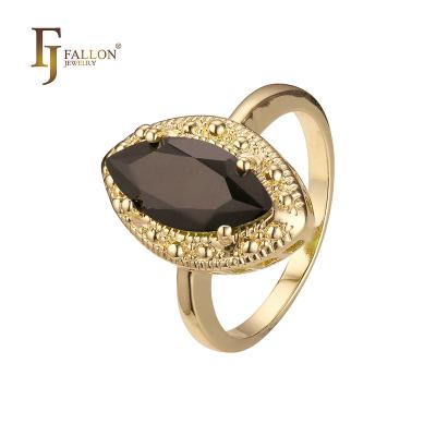 China CLASSIC 53200602 FJ Fallon Fashion Jewelry Solitaire Marquise large CZ rings paved with beads plated in 14K gold brass based for sale