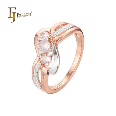 China CLASSIC F93202494 FJ Fallon Fashion Jewelry Solitaire Rings 2 Sided With 2 CZs Paving CZs Plated In Rose Gold Two Tone Brass Based for sale