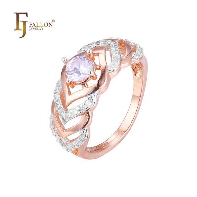 China F93202497 FJ Fallon Fashion Jewelry CLASSIC Luxurious Chevron Solitaire Rings Rose Gold Two Tone Brass Plated Based for sale