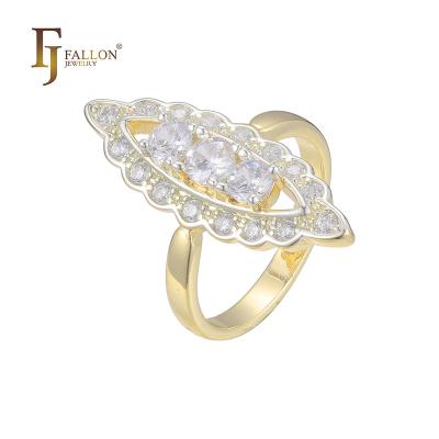 China Z53202573 FJ Fallon Fashion Jewelry CLASSIC Marquis Shape Halo CZs Rings Plated in 14K Gold Two Tone Brass Based for sale