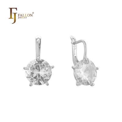 China F42203035 FJ Fallon Fashion Jewelry FASHION Large Solitaire Stone Earrings Plated in White Gold Brass Based for sale