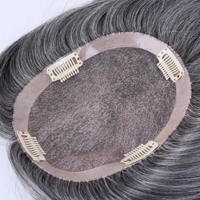 China Freestlye TopElles hot sale highlight gray hair topper ready to ship monofilament topper european remy hair mono topper for women for sale