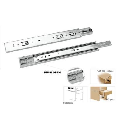 China Installation 45mm Single Push Extension Full Ball Bearing Channel Open Telescopic Drawer Slides For Sideboard for sale