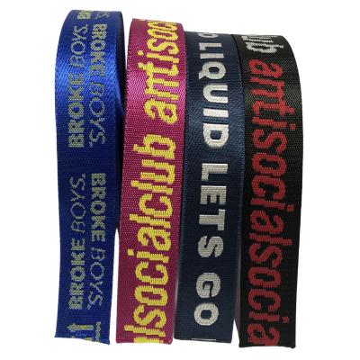 China Environmental friendly wholesale bag strap webbing customized width logo and color printed nylon webbing for jacquard wristband for sale