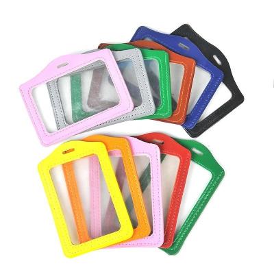 China Factory Sale Badge Card Cover PU Artificial Leather Credit Card Holder Bus IC Access Control Double Sided Transparent Work Card for sale