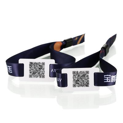 China Waterproof / Waterproof 13.56mhz Heat Transfer Nfc Rfid Custom Printed Fabric Woven Wristband For Events for sale