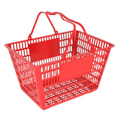 China supermarket plastic shopping basket with handle red 380*330*280mm for sale