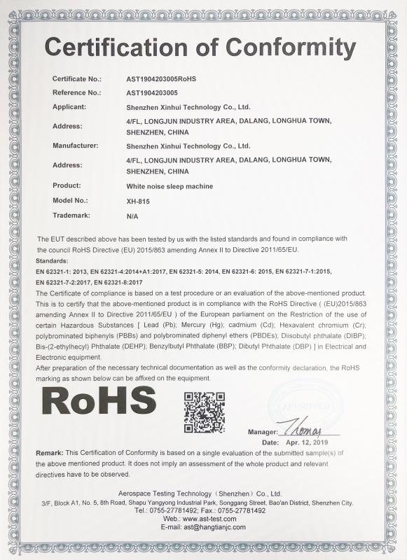 RoHS - Shenzhen Xinhui Technology Co.,ltd