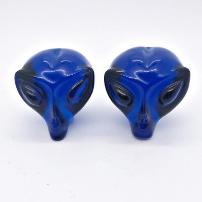 China China Blue Glazed Alien Hand Carved Natural Ornament Amethyst Healing Crystal Alien Skulls Crystal Craft Dream Stone for sale