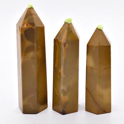 China China Natural Semi Precious Hexagonal Crystal Column Sun Stone Ornament Hand Polished Simple Pointed Column Healingstone for sale