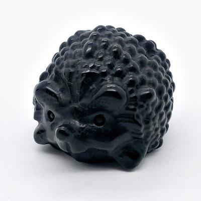 China China Wholesale High Quality Natural Hand Carved Small Hedgehog Crystal Healing Obsidian Crafts Decoration Stone Carving Gifts for sale