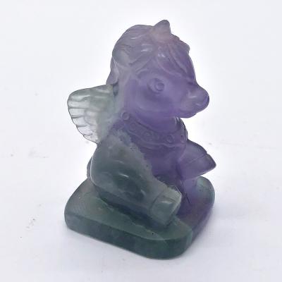 China China Wholesale Natural Colorful Fluorite Horse Carvings Rainbow Quartz Crystal Unicorn Statue Open Gifts Crystal Therapy Stone for sale