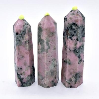 China China Natural Stone Crystal Crafts Pink Quartz Crystal Hexagonal Column Ornaments Wand Tower Decor Home Healing Stone for sale