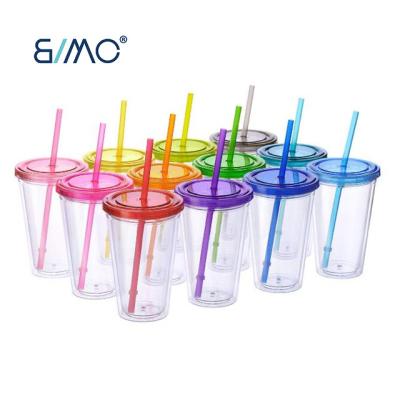 China Sustainable Custom Plastic Classic Candy Insulated Cups Tumbler with Lid and Straw, 16 oz (Assorted Colors) for sale