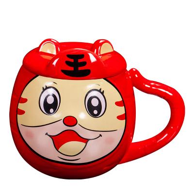 China Viable Ceramic Coffee Mugs With Lid Tiger Cup National Tide Style Mug Festival Pot-Inflated Factory Direct Sales for sale