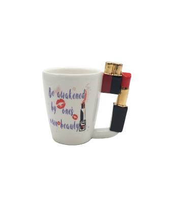 China CREATIVE Custom Novelty 3D Mug Lipstick Shape Handle Ceramic Coffee Mug for Girl for sale