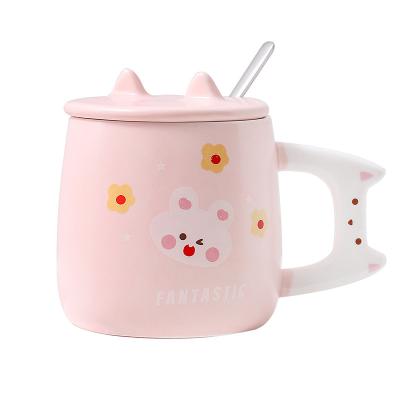 China Viable Printing Korean Mug Rabbit Heart Girl Ceramic Spoon With Lid Coffee Mugs for sale