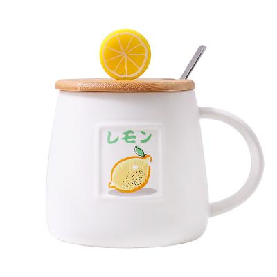 China Japanese Style Cartoon Lemon Viable Wooden Cute Lid Ceramic Cup Cheap Ceramic Mugs for sale