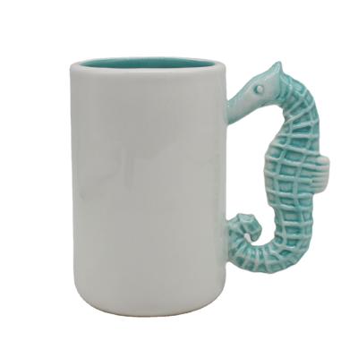 China 3D Starfish Creative Hand Painted Ceramic Seahorse Seahorse Ocean Stoneware Coffee Mug for sale