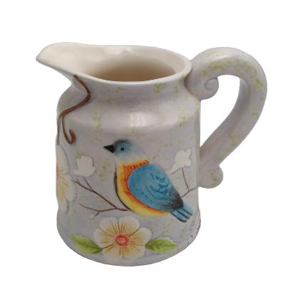 China CREATIVE Floral Ceramic Milk Pitcher with Handle Mug Luxury Decorative Ceramic Vase for Flower Arrangements for sale