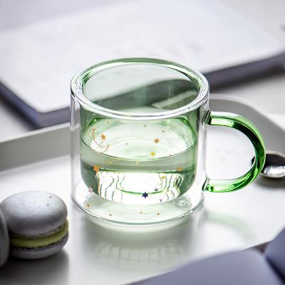 China 8 Ounce Borosilicate Glass Mug Constellation Coffee No Mug Double-Layer Handmade High Temperature Portable Tea Cup Clear Glass for sale